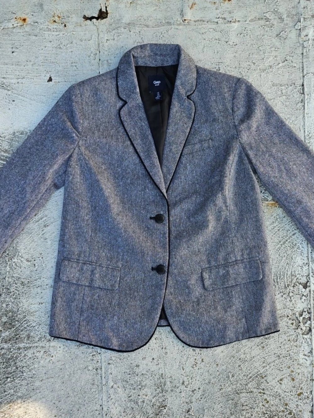 GAP Women Blazer Gray Jacket Long Sleeve Two Button Wool Blend Coat Size 4